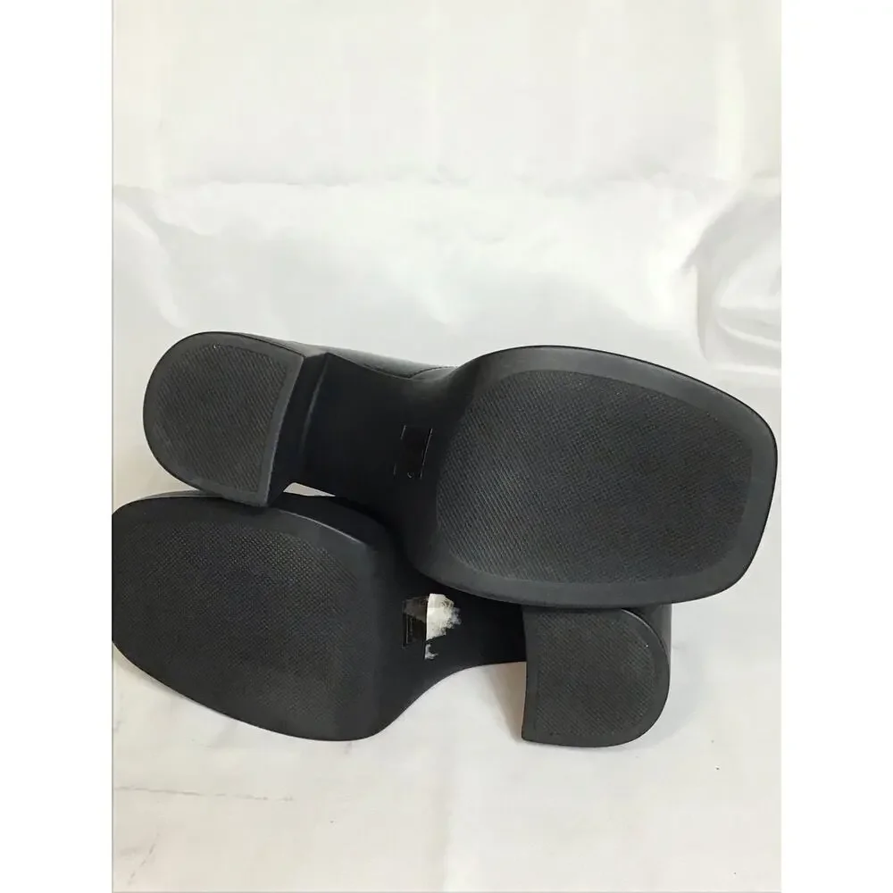 Free People Women Platform Chunky Heel Bootie Sz36 Black Patent Club Moto Shiny - Picture 4 of 9